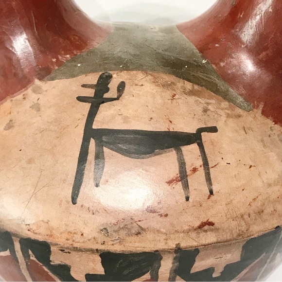 VTG Chile Ivan Pottery Vessel Primitive Hand Painted Wedding Vase Double Spout 8 - Picture 8 of 15
